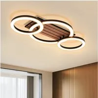 ZMH LED Deckenleuchte 3-Ringe 58 cm Schwarz Holzoptik 21W Warmweiß, LED fest integriert, warmweiß, 3-Ringe-Design, Holzoptik, warmweißes Licht