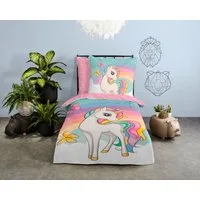 good morning Kinderbettwäsche Dash, Renforcé, 2 teilig, Baumwolle, 135x200, Reißverschluss, Wendeoptik, Kind, Mädchen, Einhorn