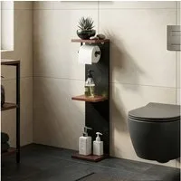 en.casa Toilettenpapierhalter, »Trond« mit 3 Ablagen 76 x 18 x 18 cm Schwarz / Walnussoptik