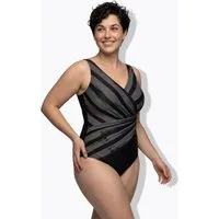 Ulla Popken Badeanzug Badeanzug Streifen Softcups Drapierung recycelt