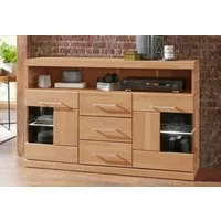 OTTO home Sideboard Ribe,125cm breit, Fronten Massivholz,5 Fächer,Böden versetzbar, Korpus Holzwerkstoff,Türen mit Glaseinsatz,3 Schubladen,Metallgriffe