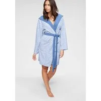 KangaROOS Damenbademantel Luana, ideal für Sauna & Spa, Hotelbademantel, Morgenmantel, Kurzform, Leichtfrottier, Kapuze, Gürtel, Streifen - Bademantel für Damen, gestreift, XS-3XL