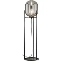 FISCHER & HONSEL Stehlampe mit Rauchglas Lampenschirm, Höhe 110cm, ohne Leuchtmittel, klein-e Industrial Bodenlampe mit Metallfuß, Glas-Kugel Stehleuchte