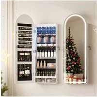 LVSOMT Schmuckschrank mit 3 Farben Licht, aus MDF, explosionssicherem Glas und Samt (1-St) mit Make-up-Spiegel, 108×40cm, weiß