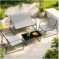ZAISZE Gartenlounge-Set Gartenmöbel Set 4er, Balkonmöbel Set für 4 Personen, (2 Stühlen & 1 Bank & 1 Tisch), Dunkelgrau Terrassenmöbel für Garten Balkon Terrasse