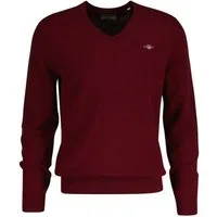 Gant V-Ausschnitt-Pullover EXTRAFINE LAMBSWOOL V-NECK mit Logostickerei