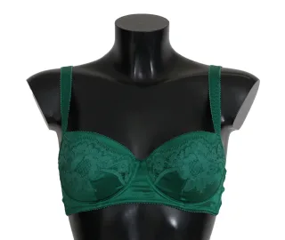 Dolce & Gabbana Grüner Seidenstretch Blumen Spitze BH Unterwäsche
