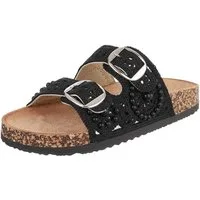 Ital-Design Damen Slides mit Schnallen und Perlenapplikation Pantolette (91971173) Flach Pantoletten in Schwarz