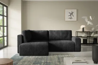 Ecksofa mit Schlaffunktion NATALIA XL in Stoff Tilia Schwarz Ottomane Links