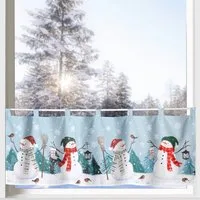heimtexland Scheibengardine Weihnachten Deko Gardine Bistro Weihnachtsgardine (1 St), Schlaufen, blickdicht, Satin, 45x120 cm I Fensterdeko Winter Advent I Schneemann petrol