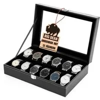 BigDean Uhrenbox für 12 Uhren Glasdeckel - schicke Uhrenbox Herren Watch Box (Packung, 1 St., Uhrenbox), Edle Optik, Kunstleder, Sammler, Samtfutter