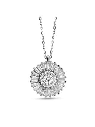 Dkeniz Anhänger mit Kette 925/- Sterling Silber rhodiniert Zirkonia Sun