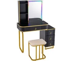 COSTWAY Schminktisch, mit 14 dimmbaren LED-Leuchten, USB-Anschluss, Hocker