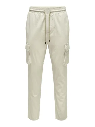 ONLY&SONS - ONSLINUS CARGO 0007 COT LIN PANT silver lining - Gr. - S