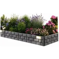 HTI-Living Beetumrandung Beeteinfassung Länge 340 cm Ziegelsteinoptik Grau, LxH: 43.5x29 cm, Set, 8 Module inkl. Solarleuchten, Zierzaun Beetumrandung Beetbegrenzung