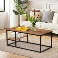 VOWNER Couchtisch Wohnzimmer Tisch, Stahlrahmen (1er-Set), Walnuss Farbe