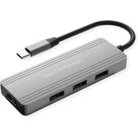 VALUE USB 3.2 Gen 1 Hub, 4fach Computer-Adapter USB Typ C (USB-C) Männlich (Stecker) zu USB 3 Typ A Weiblich (Buchse), 10.0 cm, USB-C Anschlusskabel