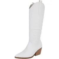 Ital-Design Elegante Stiefeletten mit hohem Absatz für Damen Westernstiefel (90153149) Blockabsatz Stiefel in Weiß