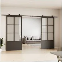 inova wohnen Doppelschiebetür Stahltür schwarz Klarglas, Komplett Set Laufschiene Softclose Loftstyle