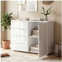 HOMCOM Sideboard Kommode mit 4 Schubladen, Aufbewahrungsschrank mit 1 Tür (Aufbewahrungsschrank, 1 St., TV Schrank), für Wohnzimmer, Schlafzimmer 100 x 40 x 80 cm, Weiß