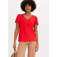 bonprix T-Shirt bequeme Passform, Kurzarm-Design, mit Knopfleiste