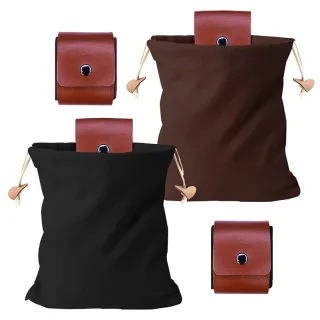 IPRee Foldable Large Capacity Canvas Belt Bag, Pouch, PU Leather Canvas Drawstring Foraging Pouch for Travel Camping Hik
