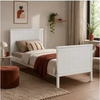 Homestyle4u Kinderbett 90x200 mit Lattenrost Jugendbett Einzelbett Bettgestell Weiß Landhaus (Set, mit Lattenrost), mit Kopfteil, Gästebett, Skandinavisch