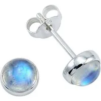 mantraroma Paar Ohrstecker SAMA rund klein aus 925 Silber mit Regenbogen Mondstein (Paar, Paar Ohrringe mit Schmuckbeutel), 925 Sterling Silber Ohrringe für Damen
