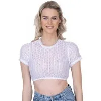Schöneberger Trachten Couture Dirndlbluse Dirndlbluse Damen Kurzarm aus Spitze weiss Hochgeschlossen Bluse Dirndlbluse aus Spitze - elasatisch & perferkte Passform