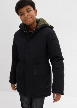 bonprix warm gefütterter Winterparka wasserabweisend, schwarz, Gr.152/158, Warmer Winterparka mit wasserabweisender Funktion für Jungen, 98% Baumwolle