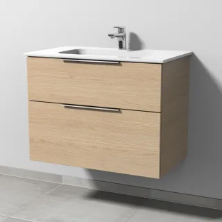 Sanipa 3way Keramik-Set Design Keramik-Waschtisch und Unterbau mit 2 Auszügen, Eiche-Nordic UM48048