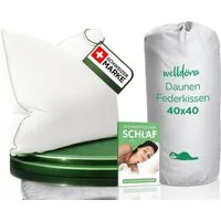Welldora 3-Kammer-Kopfkissen Premium Kopfkissen, Ergonomisch optimiertes Nackenstützkissen, Füllung: Daunenfasern & Federn, Mittelfestes Kissen fachärztlich geprüft, 40 x 40 cm