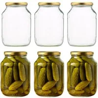 mikken Einmachglas 6 große Vorratsgläser 1700 ml, (Spar-Set, 6er Set Einkochgläser), mit Twist-Off Deckel TO89 und 6 Etiketten zum Beschriften