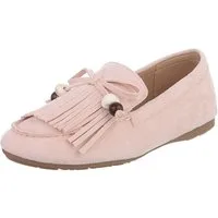 Ital-Design Eleganter Mokassin für Damen mit fransigem Design Slipper (91554639) Flach Mokassins in Altrosa