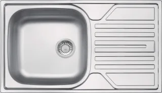 Neuesbad 1-Becken Spüle mit Abtropffläche, Satiniert, 760x435x145, 3,5'' mit Zubehör NB1DEZEL01131