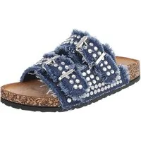 Ital-Design Bequeme Sandalen mit Schnallen und Glitzerdetails für Damen Pantolette (91409543) Flach Pantoletten in Blau