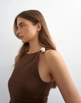TOPSHOP - TSMINDY RUCHED TANK TOP JRS Chocolate Brown - Gr. - XS