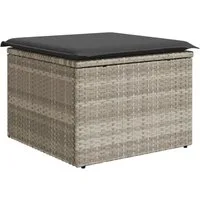 vidaXL Hocker Gartenhocker mit Kissen Hellgrau 55x55x37 cm Poly Rattan (1 St)