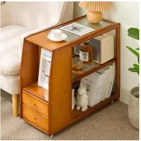 TUWENA Beistelltisch Beistelltisch mit Rollen, Couchtisch Schublade, Nachttisch Stubentisch, Bambus Sofatisch für Wohnzimmer, Schlafzimmer, Balkon, 70x30x60 cm