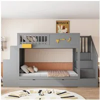 Odikalo Etagenbett 90x200 Kinderbett mit Schreibtisch Stauraum & Tafel (mit Aufbewahrungsschubladen, Sicherheitstreppe, Schreibtisch und Sternenmotiv – 90 x 200 cm Massivholzrahmen aus Kiefernholz)