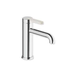 Hewi AQ477 Einhebel-Waschtischarmatur AQ1.12M1134099 Ausladung 130 mm, ohne Ablaufgarnitur, farbiger Griff, chrom / reinweiß