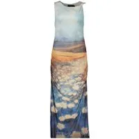 Desigual Partykleid Ärmelloses Damenkleid Blau mit Muster & Kontrastdetails