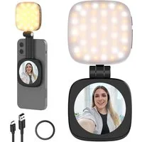 Neewer Videoleuchte NL48B Magnetisches Selfie Licht für iPhone MagSafe, faltbar, faltbar, mit Ständer/Spiegel, CRI95, 700lx/0,3m, für Zoom Make up