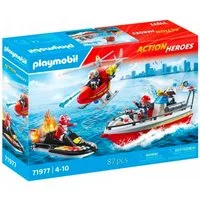 Playmobil® PLAYMOBIL Action Heroes 71977 Feuerwehr Einsatz mit Unterwassermotor Spielbausteine, (87 St)
