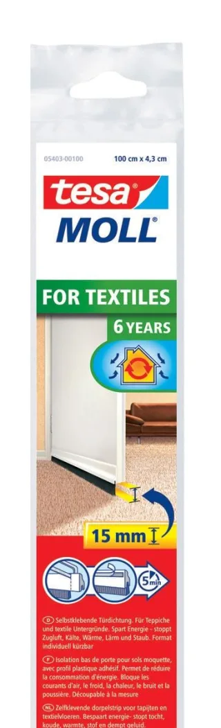TESA tesamoll STANDARD Türdichtschiene für Textilböden, 43 mm x 1 m, weiß