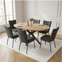 Jiexi Essgruppe Esstisch ausziehbar rund bis oval MDF-Platte mit Samtstühlen