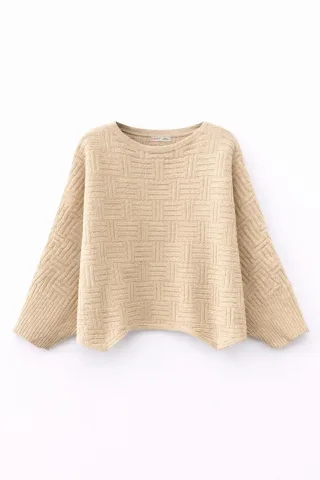 Übergroßer strukturiert gerippter Rundhals-Pullover