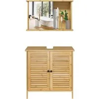 EUGAD Badmöbel-Set, Badezimmerschrank mit Spiegelschrank, Bambus