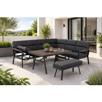 Gardissimo Gartenlounge-Set Nara Oak rechts / Gartenmöbelset / Dining Eck Lounge Set, (Set, 3-tlg., Alu, Ecklounge, Esstisch, Bank, inkl. Auflagen), Dining Höhe, Liegefunktion, wetterfest