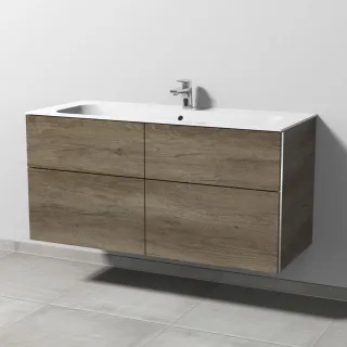 Sanipa 3way Keramik-Set Finion Keramik-Waschtisch und Unterbau mit 4 Auszügen, Eiche-Nebraska BR40237